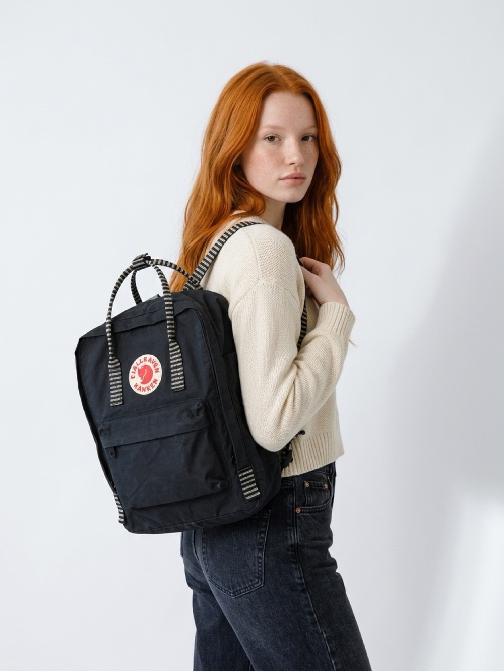 Kånken Classic Black Backpack with Striped Straps